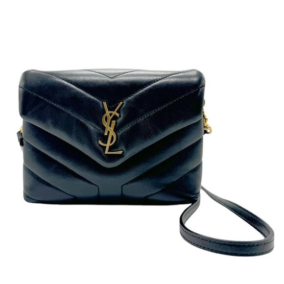 Auth SAINT LAURENT Loulou Shoulder Bag Black Leather/Goldtone - z2467 - Picture 1 of 13